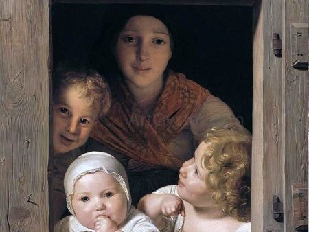 Young Peasant Woman with Three Children at the Window by Ferdinand Georg Waldmuller - Hand-Painted Oil Painting on Canvas Online Hot Sale