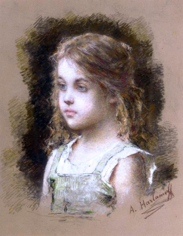 Young Girl in a Green Tunic by Alexei Alexeievich Harlamoff - Hand-Painted Oil Painting on Canvas Cheap