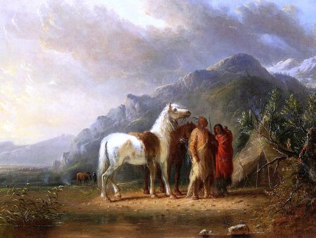 A Sioux Camp by Alfred Jacob Miller - Hand-Painted Oil Painting on Canvas Hot on Sale