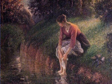 Young Woman Bathing Her Feet (also known as The Foot Bath) by Camille Pissarro - Hand-Painted Oil Painting on Canvas For Discount