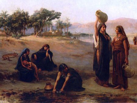 Women Drawing Water from The Nile by Frederick Arthur Bridgeman - Hand-Painted Oil Painting on Canvas Fashion