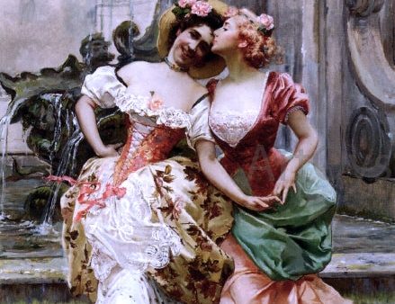 Young Girls Dancing by a Fountain by Gioacchino Pagliei - Hand-Painted Oil Painting on Canvas For Cheap