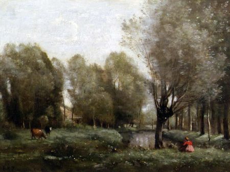 Young Girl Seated in a Meadow by Jean-Baptiste-Camille Corot - Hand-Painted Oil Painting on Canvas Cheap