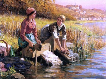 Women Washing Clothes by a Stream by Daniel Ridgway Knight - Hand-Painted Oil Painting on Canvas Online Hot Sale