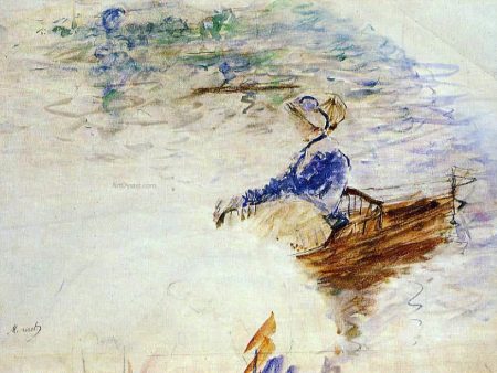 Young Woman in a Rowboat, Eventail by Berthe Morisot - Hand-Painted Oil Painting on Canvas Fashion