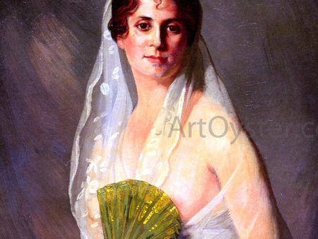 A Lady with a Fan by Eduardo Zamacois Y Zabala - Hand-Painted Oil Painting on Canvas For Discount