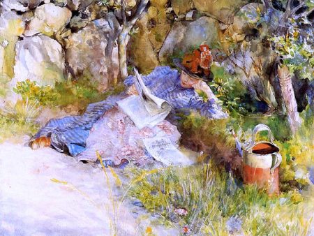 A Lady Reading a Newspaper by Carl Larsson - Hand-Painted Oil Painting on Canvas Hot on Sale