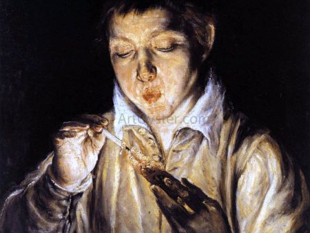 A Boy Blowing on an Ember to Light a Candle (Soplon) by El Greco - Hand-Painted Oil Painting on Canvas Online Sale