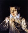 A Boy Blowing on an Ember to Light a Candle (Soplon) by El Greco - Hand-Painted Oil Painting on Canvas Online Sale