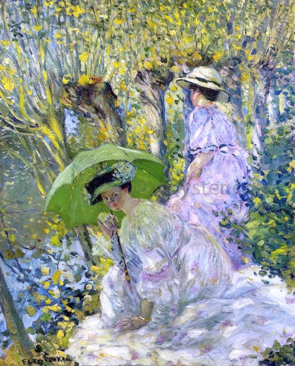 Two Young Women in a Garden by Frederick Carl Frieseke - Hand-Painted Oil Painting on Canvas Online Sale