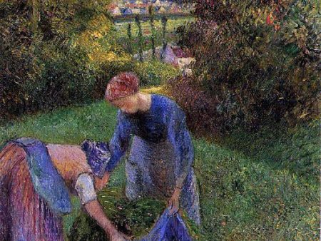 Women Gathering Grass by Camille Pissarro - Hand-Painted Oil Painting on Canvas Discount