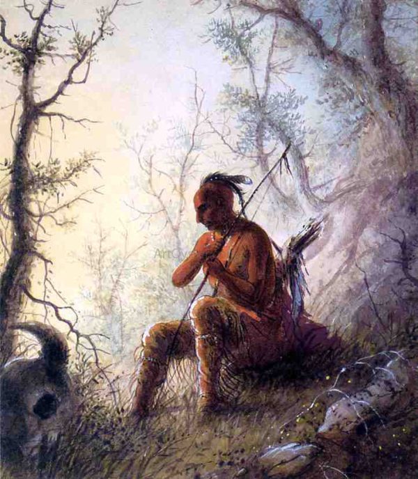 A Sioux Indian at a Grave by Alfred Jacob Miller - Hand-Painted Oil Painting on Canvas Discount