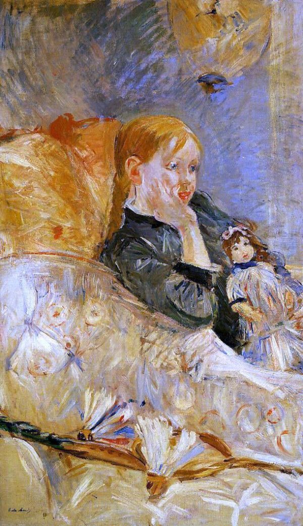 A Little Girl with a Doll by Berthe Morisot - Hand-Painted Oil Painting on Canvas For Discount