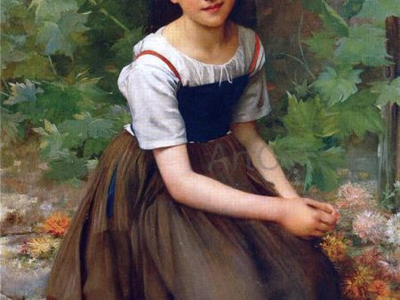 Young Girl with Flowers by Charles Victor Thirion - Hand-Painted Oil Painting on Canvas For Cheap