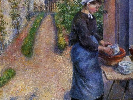 Young Woman Washing Plates by Camille Pissarro - Hand-Painted Oil Painting on Canvas Online Sale