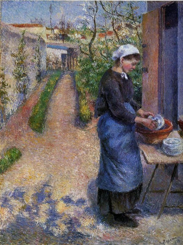 Young Woman Washing Plates by Camille Pissarro - Hand-Painted Oil Painting on Canvas Online Sale