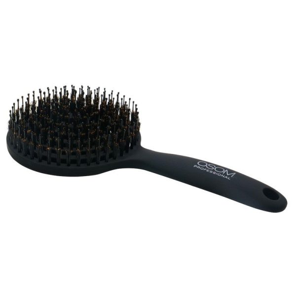 Apvalios formos šepetys plaukams, skirtas plaukų džiovinimui OSOM Professional Lollipop Vent Brush Matte Black OSOM15479, juodas, su nailono spygliukais ir šerno šereliais Online Sale